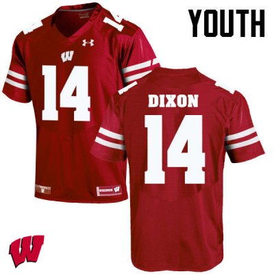 Youth Wisconsin Badgers NCAA #14 DCota Dixon Red Authentic Under Armour Stitched College Football Jersey RU31H55SL